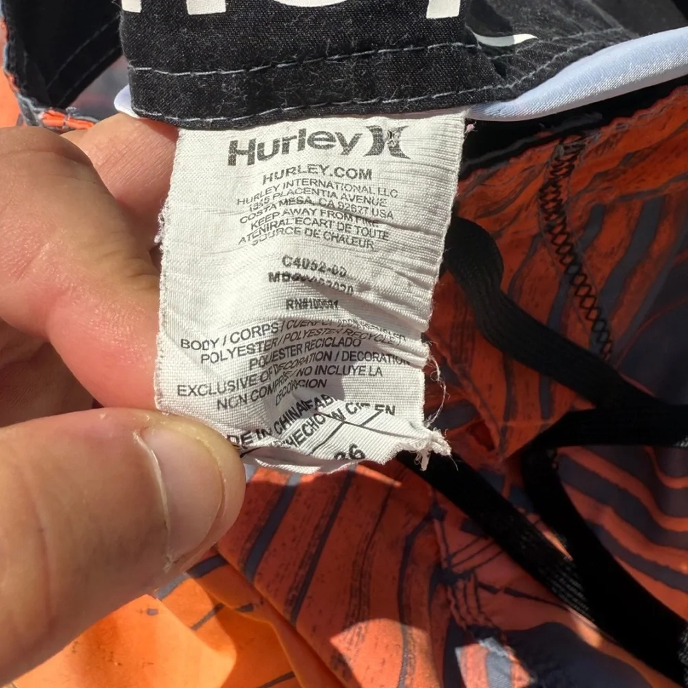 Hurley‎ Men’s Board Shorts Size 36 Gray Yellow Orange | Surf Swim Trunks Y2K